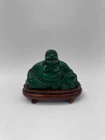 Carved Green Stone Buddha Figure on Stand