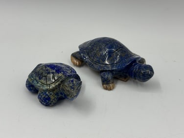 Two Lapis Lazuli Carved Turtle Figurines