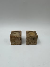 Pair of Fossil Stone Tea Light Holders