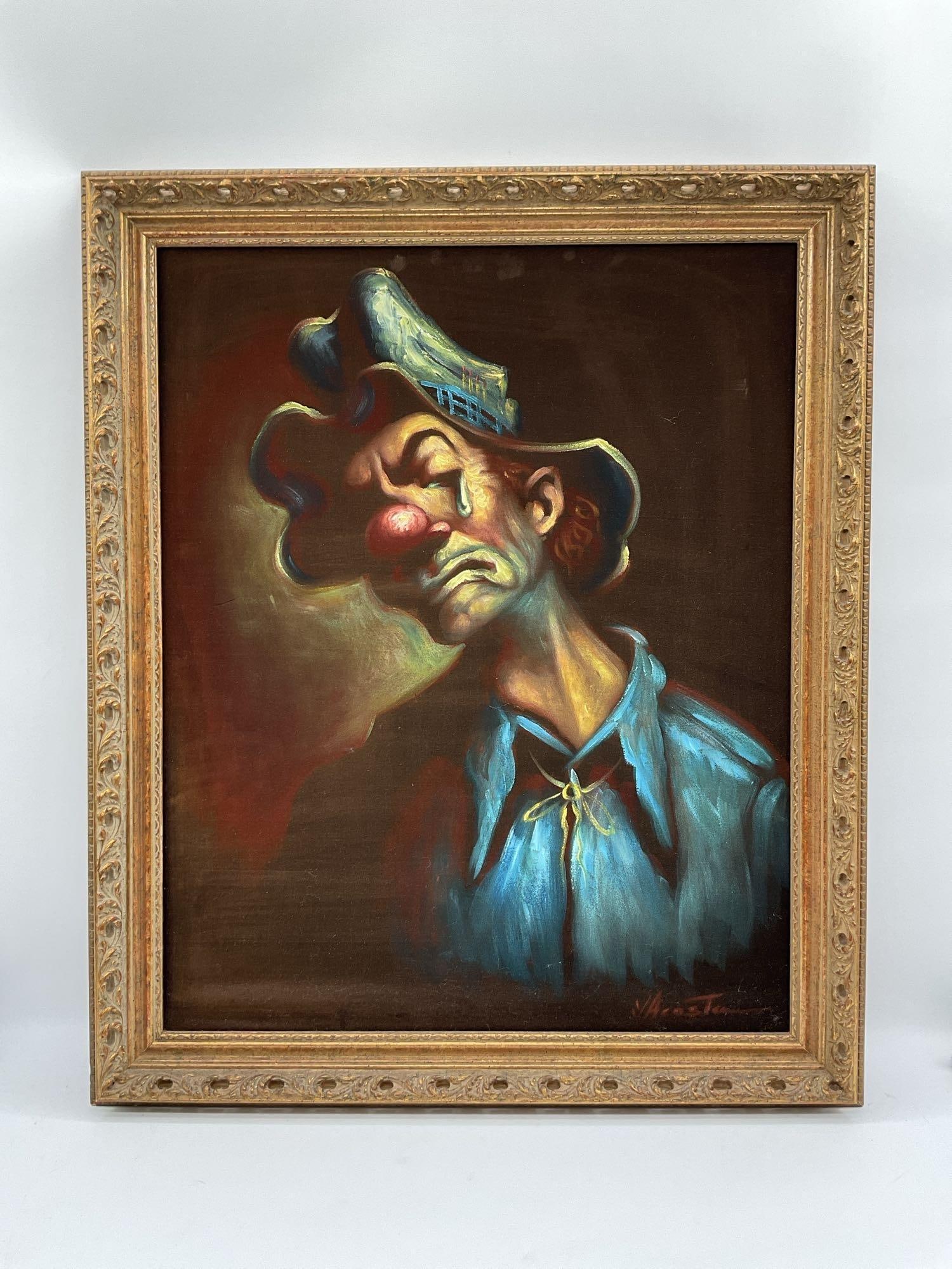 Sad Clown Portrait by Unknown artist Oil on Canvas (1 of 3)