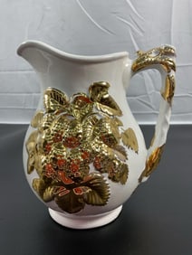 Antique White and Gold Gilded Floral Pitcher (1850-1900)