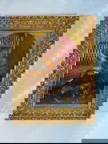 PAINTING OF ST. CECILIA 19th C. Oil on BOARD