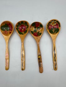 Set of Hand-Painted Wooden Decorative Spoons (4)