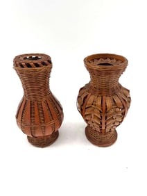 Pair of Handwoven Miniature Wicker Vases
