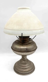 Antique Metal Oil Lamp with Glass Shade