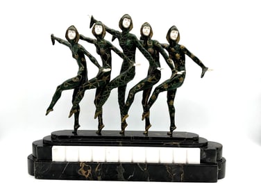 Demetre "D.H." Chiparus (1886-1947) Five Dancers Bronze Sculpture on Marble Base