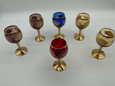 Bohemian Style Enamel Floral Goblets with Gold Gilt