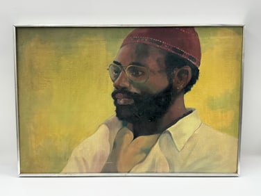 Portrait of a Man with Glasses and Red Hat, Oil on Canvas