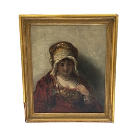 19th Century Italian School Portrait of a Woman in Traditional Dress