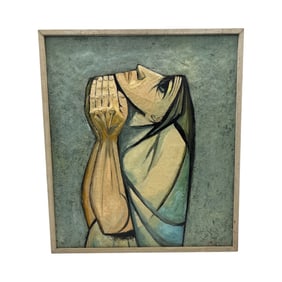 "Plegaria' (Prayer)" by Eduardo Kingman (Ecuador, 1913-1997) Oil on Canvas