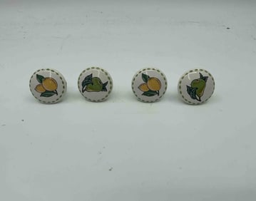 Set of Hand-Painted Ceramic Drawer Pulls with Fruit Motif