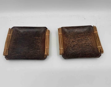 Pair of Rustic Wooden Square Plates