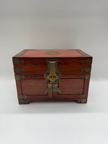 Vintage Chinese Wood & Brass Jewelry Box, c. 1970