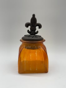 Amber Glass Jar with Fleur-de-Lis Finial