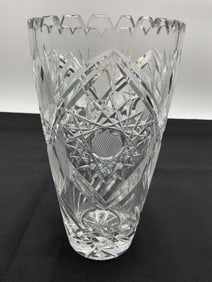 Cut Crystal Vase with Star and Crosshatch Motif