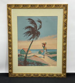 A. Darby, Tropical Landscape Watercolor Print