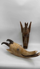 Pair of African Tribal Wooden Animal Masks