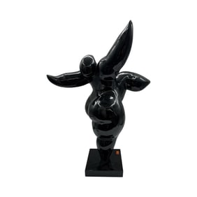 Contemporary Botero Style Acrylic on Marble Sculpture