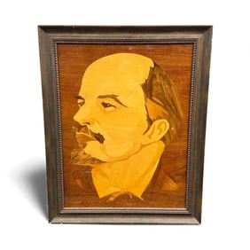 Lenin Portrait Marquetry Inlaid Wood