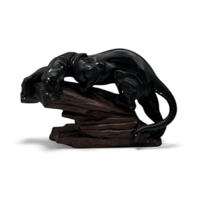 Diller, Black Panther Sculpture on Rock Base