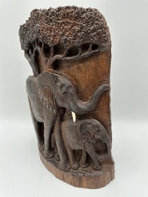 Hand-Carved Elephant Family Sculpture by  Mpofu
