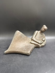 Modernist Bronze Sculpture of Reclining Woman with Child