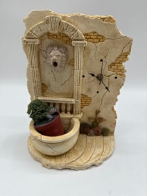 Wall Fountain Clock with Roman Arch and Planter