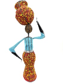Beaded African Woman Carrying Pot Sculpture