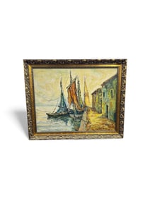 Impressionist Harbor Scene Oil Painting by Peleg (Israel)