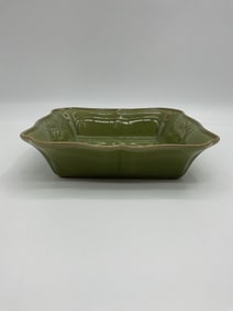 Green Glazed Ceramic Square Bowl with Olive Motif