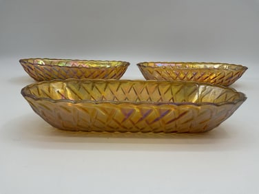 Set of 3 Iridescent Amber Glass Celery Dishes