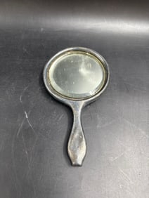 Antique Silver-Plated Hand Mirror with Floral Repoussé Design