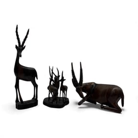 Three African Hand Carved Wooden Antelope Figures