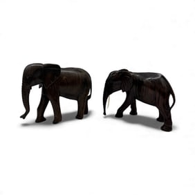 Pair of African Carved Wooden Elephant Figurines