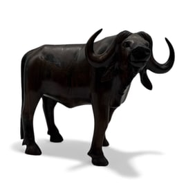 Carved Wooden Buffalo Sculpture