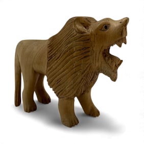 Hand Carved Wooden Lion Figure