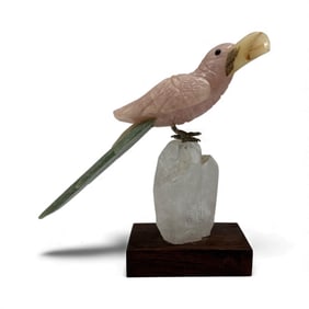Carved Stone Bird Sculpture on Quartz