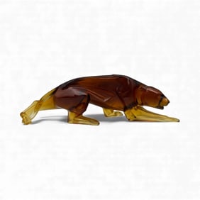 Weinman Amber Glass Panther Sculpture, Pate De Verre