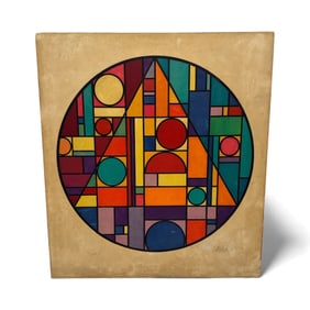 Abstract Geometric Painting on Canvas, Signed