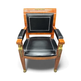 Empire Style Armchair with Leather Upholstery