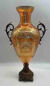 Cristal Line Murano Style Handcrafted Glass Vase with Metal Base