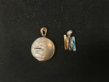 Two Sterling Silver 925 Pendants – Abstract Dome & Multi-Gem Bar Designs, 13.28g