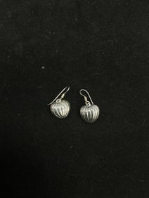 Sterling Silver 925 Ribbed Heart Pendant & Earrings Set