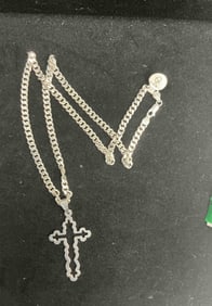 Sterling Silver 925 Chain with Ornate Cross Pendant, 22" – 30.27g