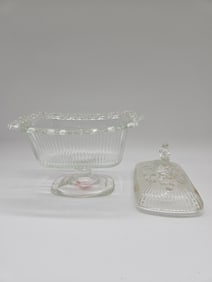 Vintage Clear Glass Butter Dish with Lid