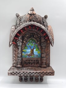 Decorative Wooden Shrine with Tree Painting