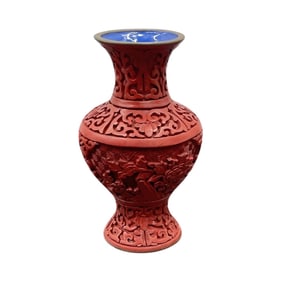 Chinese Cinnabar-Style Carved Vase with Blue Interior