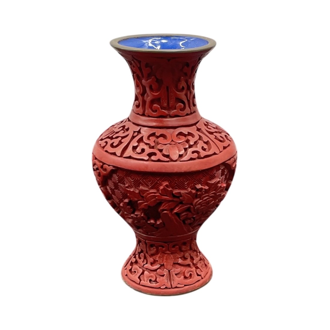 Chinese Cinnabar-Style Carved Vase with Blue Interior (1 of 3)
