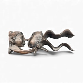 Hand-Carved Tribal Lovers Sculpture