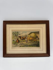 "Among the Cattle" Antique Chromolithograph Print